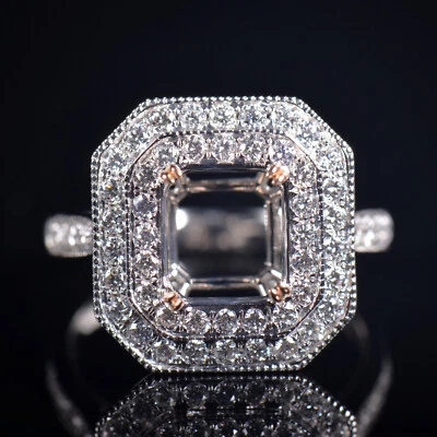 Asscher Cut 8×8MM Natural Diamond Semi Mount Bridal Ring Setting Solid 14K Gold - Image 1 of 4