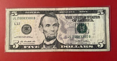 BIRTHDAY NOTE 2009 $5 JL 20083300 B ~ March 3 2008~ Comes With Money Holder Card - Image 1 of 4