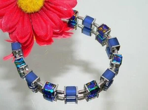 Pulsera cubo cristal jaspeado royal turquesa oro Polaris azul plata 068q - Imagen 1 de 8
