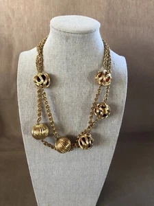 Vintage Givenchy Chain Glass Orb Gold Tone Statement 37” Necklace - Picture 1 of 15