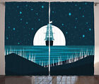 Nachtozean Rustikale Gardine Mondschein auf Wasser Schiff