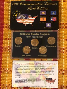 1999 Commemorative Quarters Gold Edition - DE/GA/PA/NJ/CT with Certificate - Picture 1 of 5