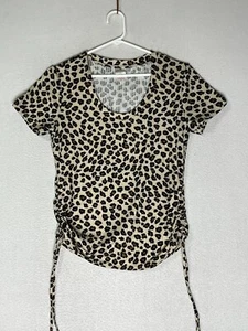 No Boundaries Ivory Black Leopard Print T Shirt Top Side Ruched Girl Large 11/13 - Picture 1 of 7