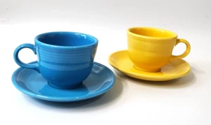 Fiesta Ware Cup & Saucer Peacock Blue and Fiesta Yellow - Picture 1 of 8