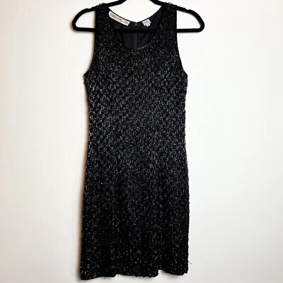 Vestido de cóctel Scala vintage de seda negro con cuentas LBD talla M Foto 1 de 4