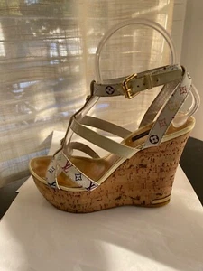 Louis Vuitton cork platform wedges multi-color Murakami leather heels 38.5 $1700 - Picture 1 of 9