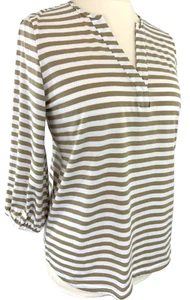Autonomy Bonmarche Top 14 Jersey Striped Ivory Beige Notched neck - Picture 1 of 19