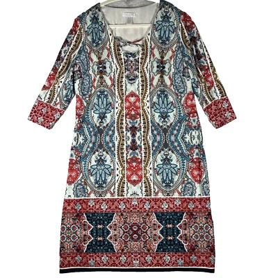 Vestido para mujer London Times floral cachemira elástico hasta la rodilla boho manga 3/4 10 Foto 1 de 4