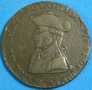 England 1/2 Penny Token 1794 Hampshire Emsworth, Earl Howe & Seated Britannia - Bild 1 von 3