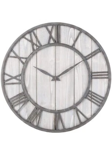Toright Farm House Metal & Solid Wood Wall Clock - WHITEWASH 16- Inch - Picture 1 of 4