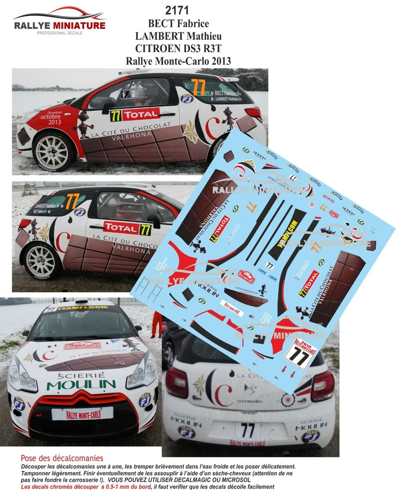 DECALS 1/43 REF 2171 CITROEN DS3 BECT RALLYE MONTE CARLO 2013 WRC RALLY - Photo 1/1