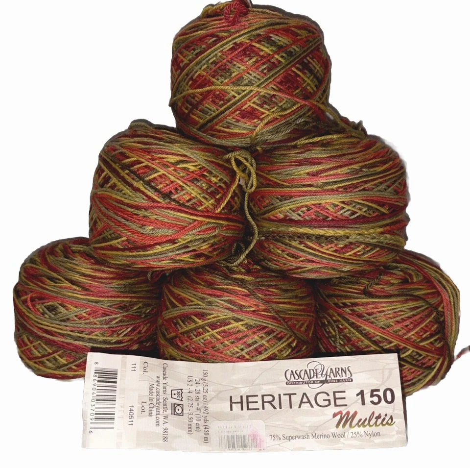 Cascade Yarns HERITAGE 150 MULTIS 5-BALL-LOT “Maple” 75% SUPERWASH MERINO WOOL - Image 1 of 4