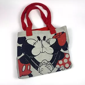 Disney Store Mickey Minnie Reusable Tote Bag Gray & Red Canvas 2 Inside Pockets - Picture 1 of 15