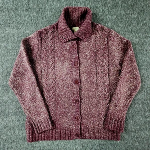 L.L. Maglione Bean donna XL cardigan bordeaux maglia cavo misto lana elasticizzato autunno - Foto 1 di 16