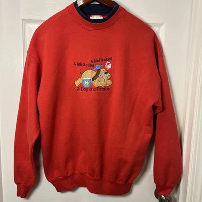 M&C Vintage Sportswear Women's Size Large Sweatshirt Red "A Dog Is A Person" - Image 1 of 4