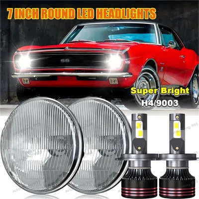 Par de faros LED redondos de 7 pulgadas haz alto y bajo para Chevy Camaro 1967-1981 Foto 1 de 4