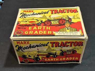 TRACTOR MECÁNICO MARX AÑOS 40 CON NIVELADORA DE TIERRA SOLO CAJA ORIGINAL Foto 1 de 4