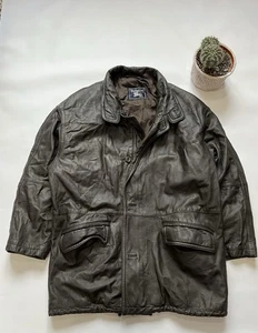 Vintage Burberrys Brown Leather Parka Jacket Mens Medium - Picture 1 of 14