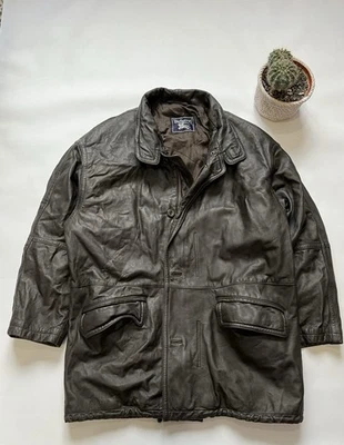 Vintage Burberrys Brown Leather Parka Jacket Mens Medium - Image 1 of 4