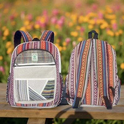 Mochila grande de cáñamo mezclada de algodón ecológica hecha a mano del Himalaya, mochila unisex Foto 1 de 4