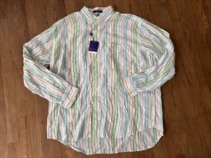Alan Flusser Linen Striped Button Down Shirt LS Multi Colored Mens Size XL - Picture 1 of 9