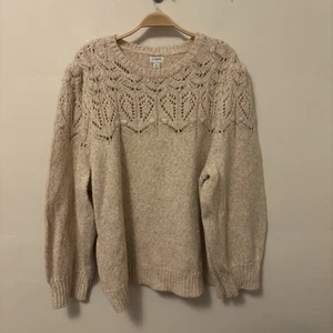 J Crew Pointelle Pullover Creme Strick Ösen 3X Baumwolle Alpaka - Bild 1 von 7