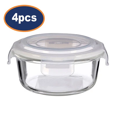 4PCS Freska 620ml Clear Glass Lunch Box Food Storage Meal Container Plastic Lid - Image 1 of 4