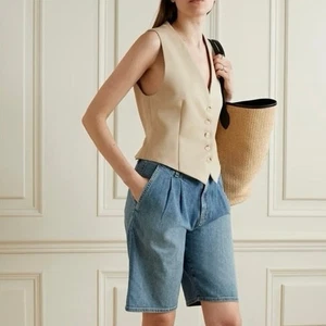 NILI LOTAN Julie pleated denim shorts women’s size 30 NWT - Picture 1 of 9