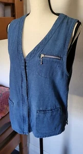 Womens Size M Zip-Front Soft Denim Vest Biker Moto Western Boho Festival VINTAGE - Picture 1 of 12