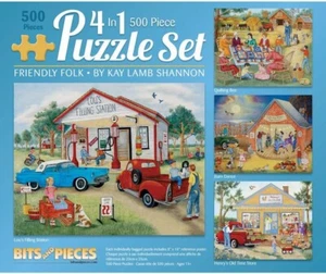 Bits and Pieces 500 Piece Puzzle “Friendly Folk” 16" x 20" SEALED 4 In 1 NEW - Picture 1 of 8