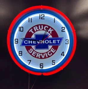 19" Chevrolet Truck Service Sign Double Neon Clock Garage Decor (Blue Case,Red) - Picture 1 of 2