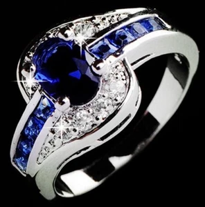 White Gold Filled Blue Crystal & Rhinestone Twist Ring - Picture 1 of 2