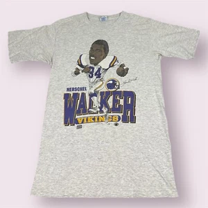 VTG Hershel Walker 34 Minnesota Vikings Single Stitch Grey M Cotton T-shirt 1987 - Picture 1 of 16