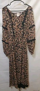 Vestido Knox Rosa Talla M Maxi Floral Transparente Mangas Globo Volantes Manga Larga Forrado  - Imagen 1 de 5
