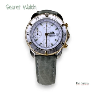 Secret Watch orologio unisex automatico cinturino pelle verde acciaio oro data - Foto 1 di 4