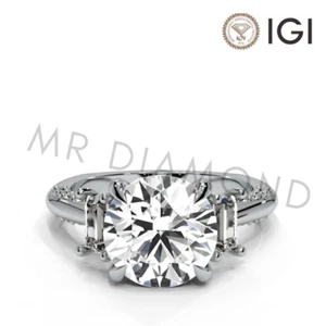 IGI 4.00 CT F VVS2 Round Cut Lab Grown Diamond Engagement Ring 14K White Gold - Picture 1 of 11