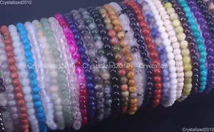 Handmade 4mm Natural Gemstone Round Beads Stretchy Bracelet Healing Reiki 6.5"