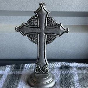 2000 Carson Collectible Standing 7.5" Ornate Double Sided Pewter Cross - Picture 1 of 3