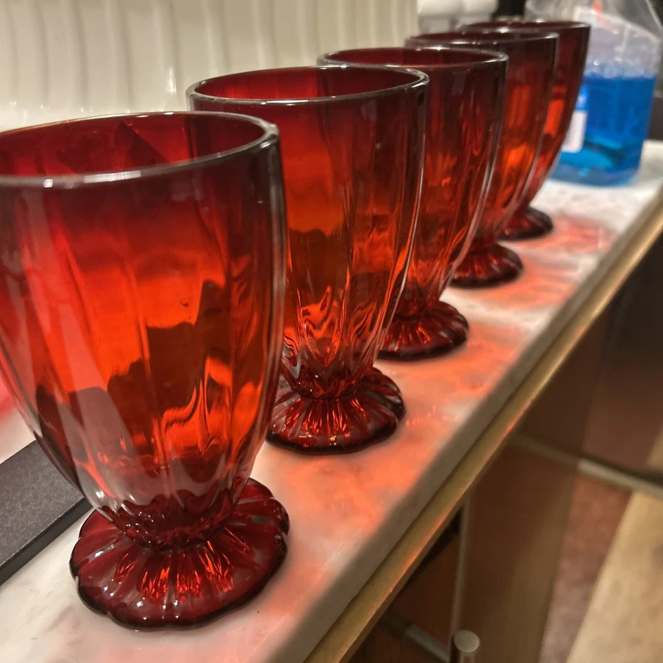 SET OF 5 Martinsville JANICE AMBERINA RED 4 3/4" X3” TUMBLERS Glasses - Image 1 of 4