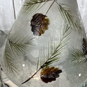 Two Handpainted Crackleglass Pinecones And Snow Small Glass Jar Candle Shade - Picture 1 of 19