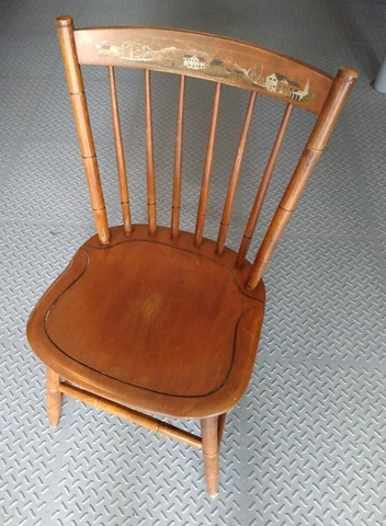 Hitchcock Brand Chair with Seaside Painting on inside back of seat Cover