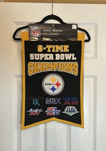 Pittsburgh Steelers NFL Banner 6 Super Bowl Wins Wool Blend Embroidered 22” NEW - Picture 1 of 12