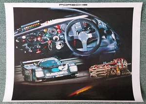 Porsche 956 Rennwagen – Original-Poster Kunstdruck von Porsche 80er Jahre - Bild 1 von 2