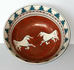 De colección Dinastía Heygill y HFP Macao Pintado a Mano 2 Toros de Lucha 10" Tazón de Tabaco - Imagen 1 de 8