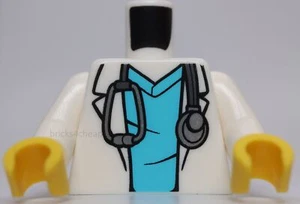 Lego White Torso Hospital Lab Coat over Medium Azure Scrubs Silver Stethoscope - Picture 1 of 2
