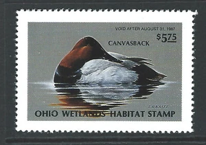 Bigjake: #OH-5, parte posterior de lona de $5,75, sello de pato de Ohio 1986 - Imagen 1 de 2