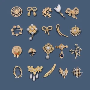 Vintage Baroque Star Moon Bow Tulip Ginkgo Brooch Pin for Woman Retro Palace - Picture 1 of 28