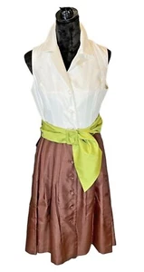 Jessica Howard Petite Collared Belted Dress Retro Look 10P Brown White Green - Picture 1 of 12