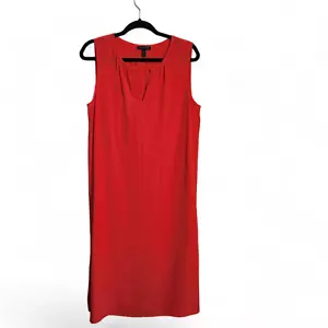 Eileen Fisher Midi Dress Sz M Tencel Lyocel Knit Jersey sleeveless V neck Orange - Picture 1 of 15