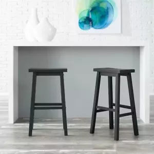 StyleWell Charcoal Black Wood Backless Saddle Bar Stools (Set of 2) - Picture 1 of 4